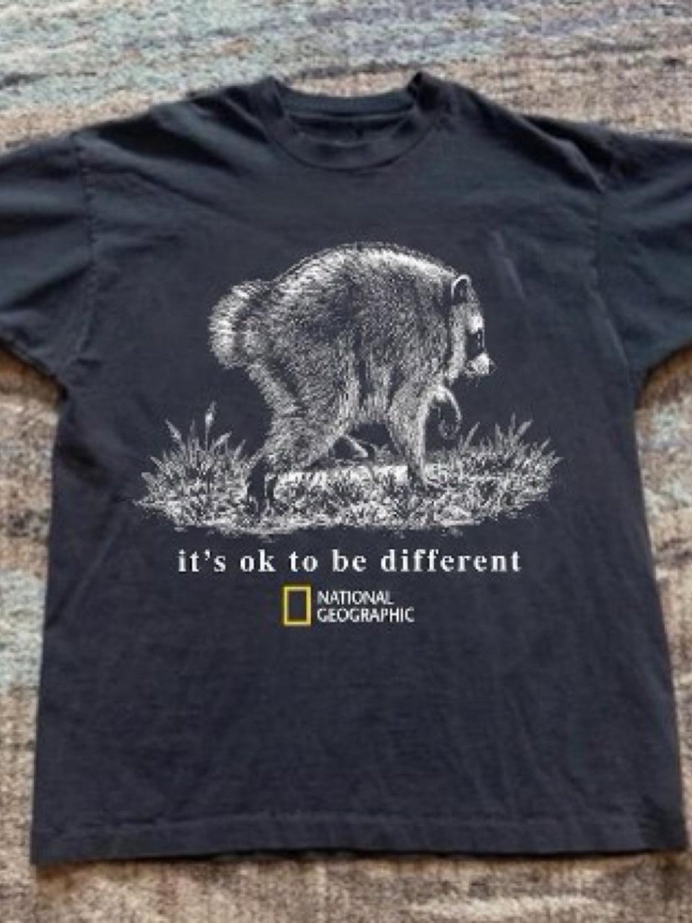 Gildan Black Tee with White Raccoon Graphic